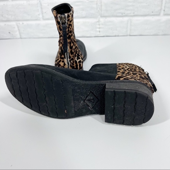 SPERRY Maya Belle Leopard Black Leather Bootie Sz 8 - Picture 2 of 9